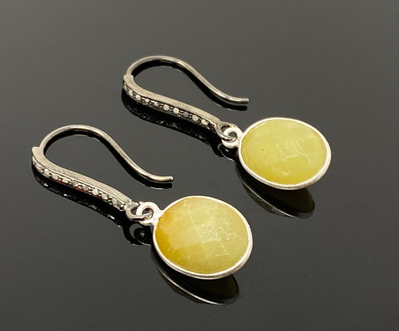 Yellow Sapphire Earrings, Pave Diamond Earrings, Sterling Silver Gemstone Earrings, Gifts for Her