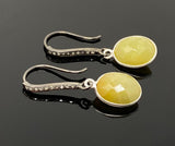 Yellow Sapphire Earrings, Pave Diamond Earrings, Sterling Silver Gemstone Earrings, Gifts for Her