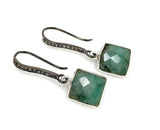 Genuine Emerald Earrings, Pave Diamond Earrings, Sterling Silver Gemstone Earrings, Gifts for Her
