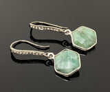 Genuine Emerald Earrings, Pave Diamond Earrings, Sterling Silver Gemstone Earrings, Gifts for Her