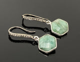 Genuine Emerald Earrings, Pave Diamond Earrings, Sterling Silver Gemstone Earrings, Gifts for Her