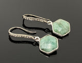Genuine Emerald Earrings, Pave Diamond Earrings, Sterling Silver Gemstone Earrings, Gifts for Her