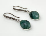Genuine Emerald Earrings, Pave Diamond Earrings, Sterling Silver Gemstone Earrings, Gifts for Her