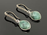 Genuine Emerald Earrings, Pave Diamond Earrings, Sterling Silver Gemstone Earrings, Gifts for Her