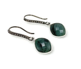 Genuine Emerald Earrings, Pave Diamond Earrings, Sterling Silver Gemstone Earrings, Gifts for Her