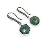 Genuine Emerald Earrings, Pave Diamond Earrings, Sterling Silver Gemstone Earrings, Gifts for Her