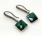 Genuine Emerald Earrings, Pave Diamond Earrings, Sterling Silver Gemstone Earrings, Gifts for Her