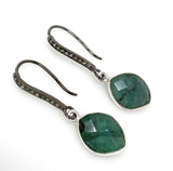 Genuine Emerald Earrings, Pave Diamond Earrings, Sterling Silver Gemstone Earrings, Gifts for Her