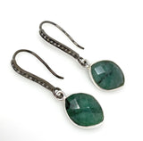 Genuine Emerald Earrings, Pave Diamond Earrings, Sterling Silver Gemstone Earrings, Gifts for Her