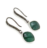Genuine Emerald Earrings, Pave Diamond Earrings, Sterling Silver Gemstone Earrings, Gifts for Her