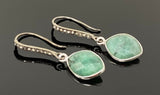 Genuine Emerald Earrings, Pave Diamond Earrings, Sterling Silver Gemstone Earrings, Gifts for Her
