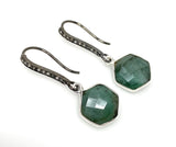Genuine Emerald Earrings, Pave Diamond Earrings, Sterling Silver Gemstone Earrings, Gifts for Her