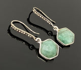 Genuine Emerald Earrings, Pave Diamond Earrings, Sterling Silver Gemstone Earrings, Gifts for Her
