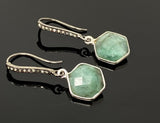 Genuine Emerald Earrings, Pave Diamond Earrings, Sterling Silver Gemstone Earrings, Gifts for Her