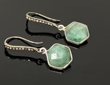 Genuine Emerald Earrings, Pave Diamond Earrings, Sterling Silver Gemstone Earrings, Gifts for Her