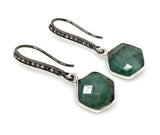 Genuine Emerald Earrings, Pave Diamond Earrings, Sterling Silver Gemstone Earrings, Gifts for Her