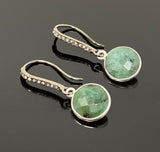 Genuine Emerald Earrings, Pave Diamond Earrings, Sterling Silver Gemstone Earrings, Gifts for Her