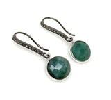 Genuine Emerald Earrings, Pave Diamond Earrings, Sterling Silver Gemstone Earrings, Gifts for Her