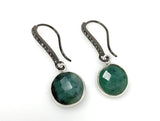 Genuine Emerald Earrings, Pave Diamond Earrings, Sterling Silver Gemstone Earrings, Gifts for Her