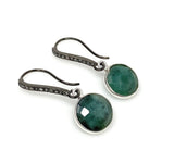 Genuine Emerald Earrings, Pave Diamond Earrings, Sterling Silver Gemstone Earrings, Gifts for Her