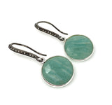 Peruvian Amazonite Earrings, Pave Diamond Earrings, Sterling Silver Gemstone Earrings, Gifts for Her