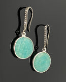 Peruvian Amazonite Earrings, Pave Diamond Earrings, Sterling Silver Gemstone Earrings, Gifts for Her