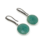 Peruvian Amazonite Earrings, Pave Diamond Earrings, Sterling Silver Gemstone Earrings, Gifts for Her