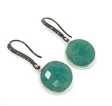 Peruvian Amazonite Earrings, Pave Diamond Earrings, Sterling Silver Gemstone Earrings, Gifts for Her