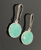 Peruvian Amazonite Earrings, Pave Diamond Earrings, Sterling Silver Gemstone Earrings, Gifts for Her