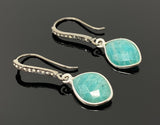 Peruvian Amazonite Earrings, Pave Diamond Earrings, Sterling Silver Gemstone Earrings, Gifts for Her