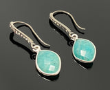 Peruvian Amazonite Earrings, Pave Diamond Earrings, Sterling Silver Gemstone Earrings, Gifts for Her