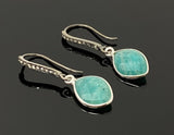 Peruvian Amazonite Earrings, Pave Diamond Earrings, Sterling Silver Gemstone Earrings, Gifts for Her