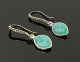 Peruvian Amazonite Earrings, Pave Diamond Earrings, Sterling Silver Gemstone Earrings, Gifts for Her