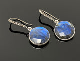 Natural Labradorite Earrings, Pave Diamond Earrings, Sterling Silver Gemstone Earrings, Gifts for Her