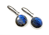 Natural Labradorite Earrings, Pave Diamond Earrings, Sterling Silver Gemstone Earrings, Gifts for Her