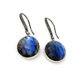 Natural Labradorite Earrings, Pave Diamond Earrings, Sterling Silver Gemstone Earrings, Gifts for Her