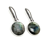 Natural Labradorite Earrings, Pave Diamond Earrings, Sterling Silver Gemstone Earrings, Gifts for Her