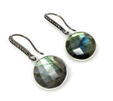 Natural Labradorite Earrings, Pave Diamond Earrings, Sterling Silver Gemstone Earrings, Gifts for Her