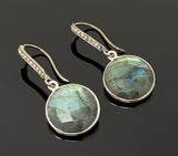 Natural Labradorite Earrings, Pave Diamond Earrings, Sterling Silver Gemstone Earrings, Gifts for Her