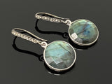 Natural Labradorite Earrings, Pave Diamond Earrings, Sterling Silver Gemstone Earrings, Gifts for Her