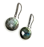 Natural Labradorite Earrings, Pave Diamond Earrings, Sterling Silver Gemstone Earrings, Gifts for Her