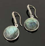 Natural Labradorite Earrings, Pave Diamond Earrings, Sterling Silver Gemstone Earrings, Gifts for Her