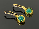 Green Onyx Pave Diamond Earrings, 14K Gold Plated over Sterling Silver Gemstone Earrings, Gifts for Her