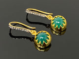Green Onyx Pave Diamond Earrings, 14K Gold Plated over Sterling Silver Gemstone Earrings, Gifts for Her