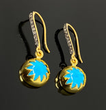 Howlite Turquoise Pave Diamond Earrings, 14K Gold Plated over Sterling Silver Gemstone Earrings, Gifts for Her