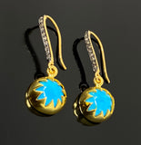 Howlite Turquoise Pave Diamond Earrings, 14K Gold Plated over Sterling Silver Gemstone Earrings, Gifts for Her
