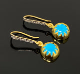 Howlite Turquoise Pave Diamond Earrings, 14K Gold Plated over Sterling Silver Gemstone Earrings, Gifts for Her
