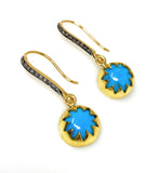 Howlite Turquoise Pave Diamond Earrings, 14K Gold Plated over Sterling Silver Gemstone Earrings, Gifts for Her