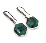 Genuine Emerald Earrings, Pave Diamond Earrings, Sterling Silver Gemstone Earrings, Gifts for Her