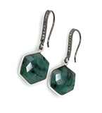 Genuine Emerald Earrings, Pave Diamond Earrings, Sterling Silver Gemstone Earrings, Gifts for Her
